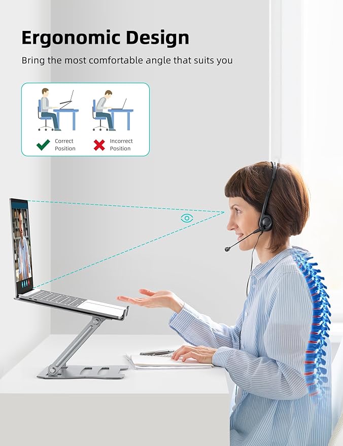 Laptop Tablet Stand, Universal Adjustable Carbon Steel Laptop Computer Stand, Ergonomic Foldable Portable Desktop Tray Cooling Holder Compatible with 10''-15.6'' Devices(Silver)