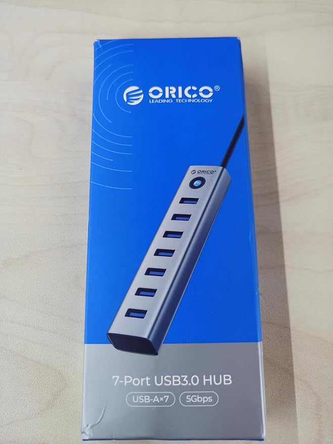ORICO Aluminum 7-Port USB Hub with 1.64Ft Cable, Multiple USB 3.0 Hub, 5Gbps Data Transfer, 5V 3A Type-C Port, UBS-A Splitter for PC, Laptop, Desktop