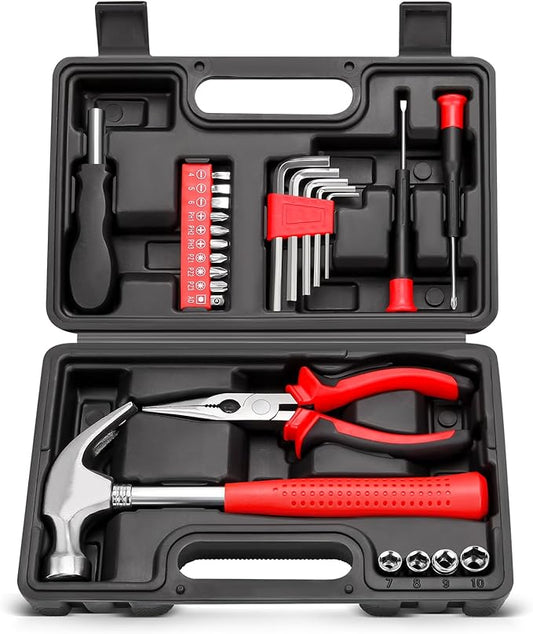 25pcs General Household Tool Set, Home Tool Kit with Plastic Toolbox for DIY, Maintenance, Perfect for Students & Homeowners