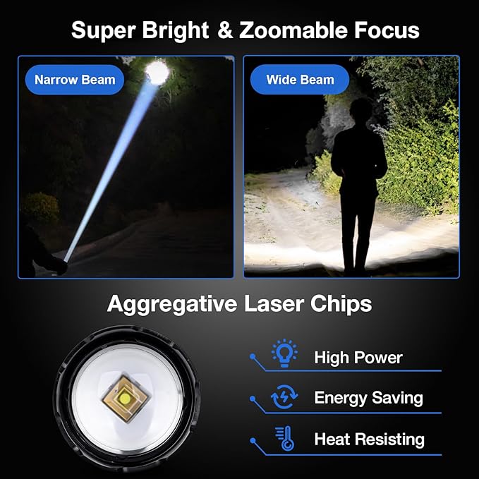 Rechargeable Flashlights High Lumens, 980,000L Super Bright LED Tactical Flashlight, Powerful Handheld Flash Light with 7 Modes, Side Light, USB C, Waterproof for Emergency, Camping, Home(2 Packs)