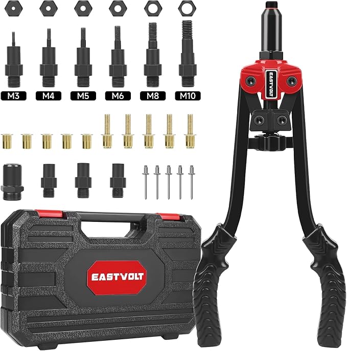 Eastvolt Rivet Nut Tool Kit, 3 in 1 Hand Rivet Gun, 14-Inch Rivnut Tool with 6 Metric Mandrels M3 M4 M5 M6 M8 M10, Rivet Bolt Tool with 3 Metric Bolt Mandrels and Rugged Carrying Case