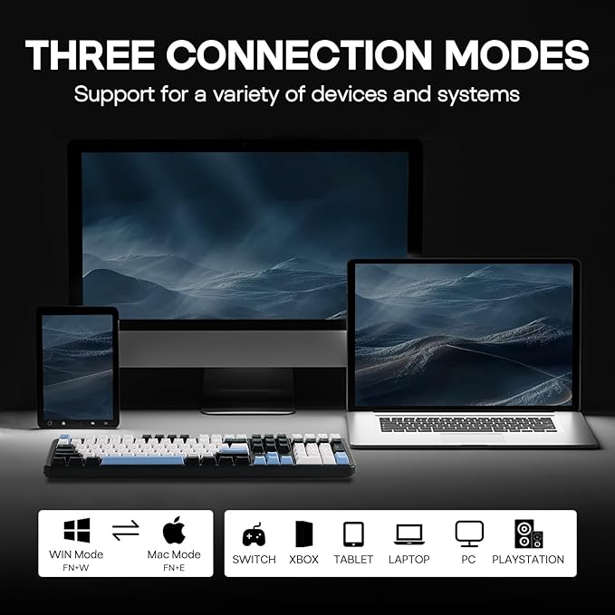 EPOMAKER Aula F108 Wireless Gaming Keyboard, Full Size Mechanical Keyboard with 4000mAh Battery, 108 Hot-Swappable and Programmable Keys, RGB Backlight, for Mac/PC/Android (Blue&White&Black)