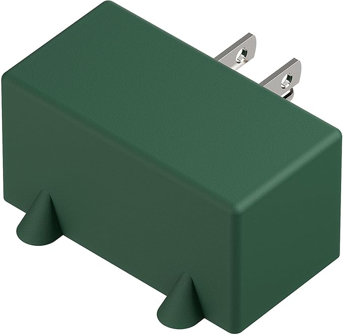 NEMA 5-15P to Dual 5-15R Adapter, Plugrand 90 Degree Downward Angled NEMA 5-15P Male to Female Adapter, Angled USA Power Adapter, 3 Prong Direction Changer Space Save Plug Green PA-0508G