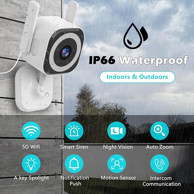 5G Outdoor/Indoor Security Camera,1080P Baby Monitor Cameras for Bedroom/Elder/Dog/Pet Camera,IP66 Waterproof,Night Vision, Motion Detection, Alarm Siren, Two-Way Talk, SD/Cloud -2Pack