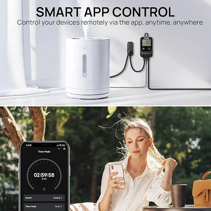 [2 Pack] TURBRO Smart Temperature Controller Heating Cooling, WiFi-Enabled Thermostat with Timer and Temperature Monitoring for Home Brewing, Seedling, Greenhouse, and Reptile Terrarium