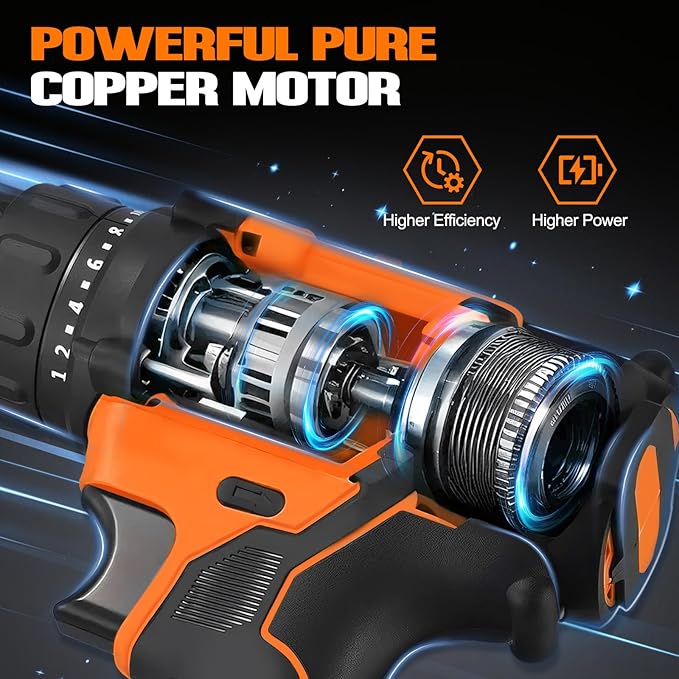 WORKBLESS 21V Power Drill Set, Cordless Drill with 2 Batteries and Charger, 3/8'' Keyless Chuck, Variable Speed, 18+1 Torque Setting and 28pcs Bits Tool Set(Orange)