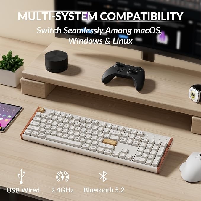 Keychron K10 HE Hall Effect Keyboard Wireless, Magnetic Switch Hot Swappable, Adjustable Actuation Rapid Trigger Mode with Aluminum + Wood Frame, Full-Size Custom RGB for Mac Windows Linux - White