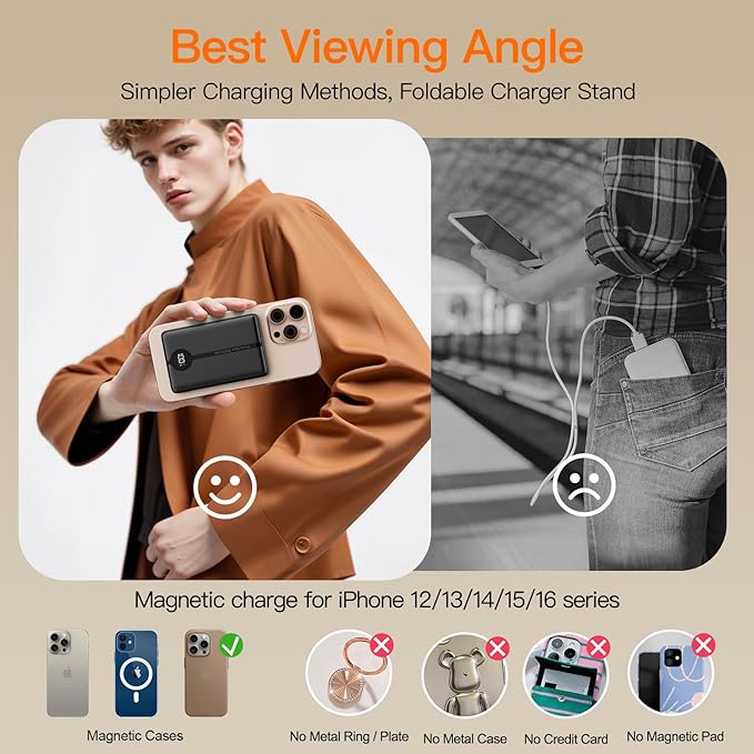 Magnetic Portable Charger, 16800mAh Wireless Power Bank, with 20W USB-C Fast Charging and LED Digital Display Magnetic Battery Pack, Compatible with iPhone 17/16/15/14/13/12 Full Series (2025)