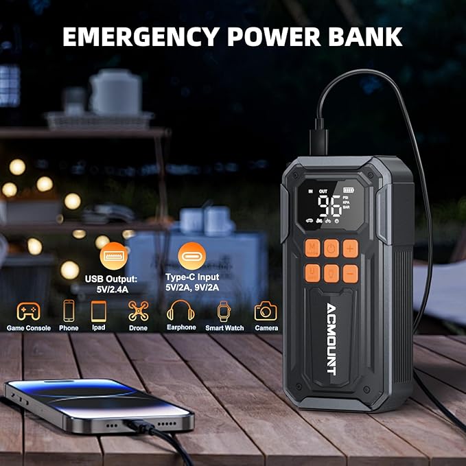 160PSI Tire Inflator Portable Air Compressor, 40LPM Cordless Air Pump with Digital Gauge for Car, Bike, Motorcycle, Ball, Auto Shut-Off, Powerful Battery, Emergency Light