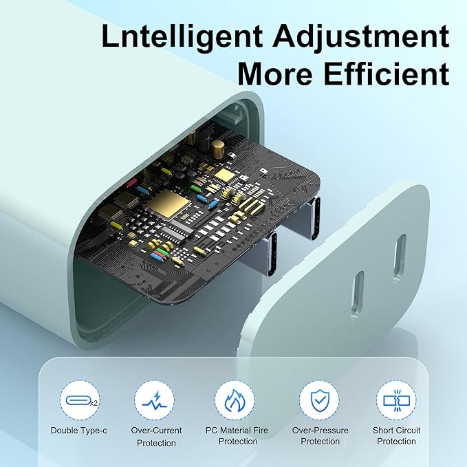 USB C Charger,Dual Port USB C Fast Charging Block，Type C Wall Charger Plug for iPhone 15/14/13/12/11/ Pro Max/Plus/Xs Max/XR/X,iPad Pro/Samsung Galaxy(20W)