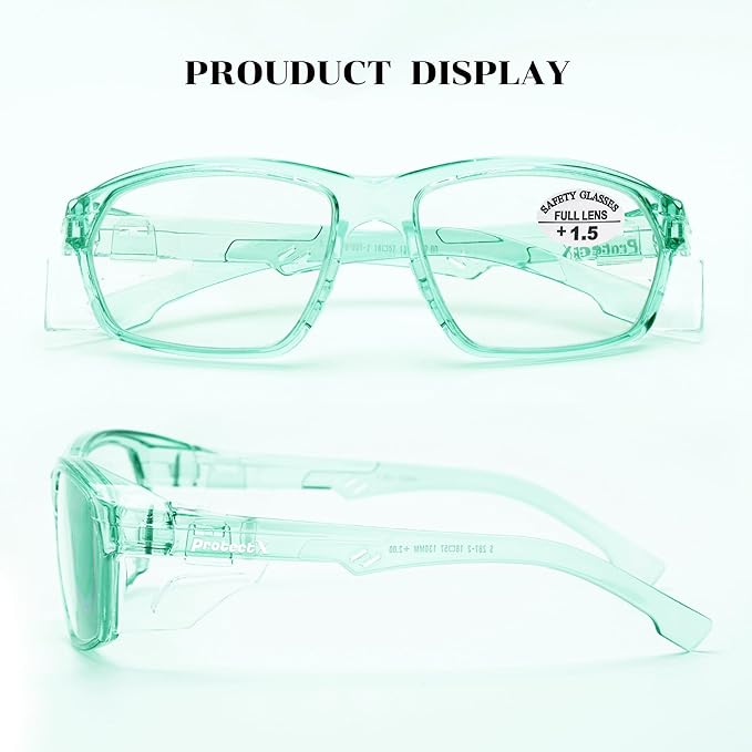 ProtectX Stylish Anti-Fog & Scratch-Resistant Safety Glasses With Readers, UV Protection Goggles, Anti-Impact Lightweight Glasses for Men＆Women Jade Reading 1.5-6 Pack