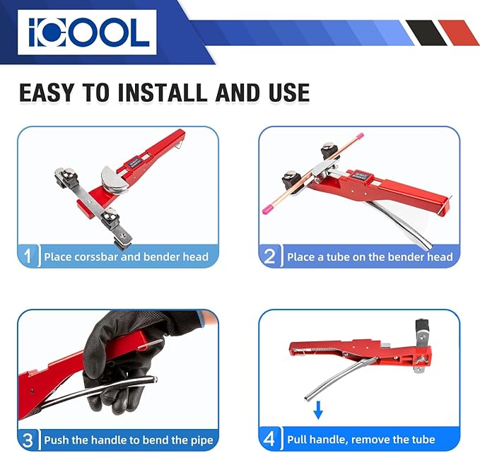 ICOOL Tubing Bender Kit Hand Tool 1/4 to 7/8 Inch for Soft Copper Aluminum HVAC Refrigeration System Maintenance, with Tube Cutter