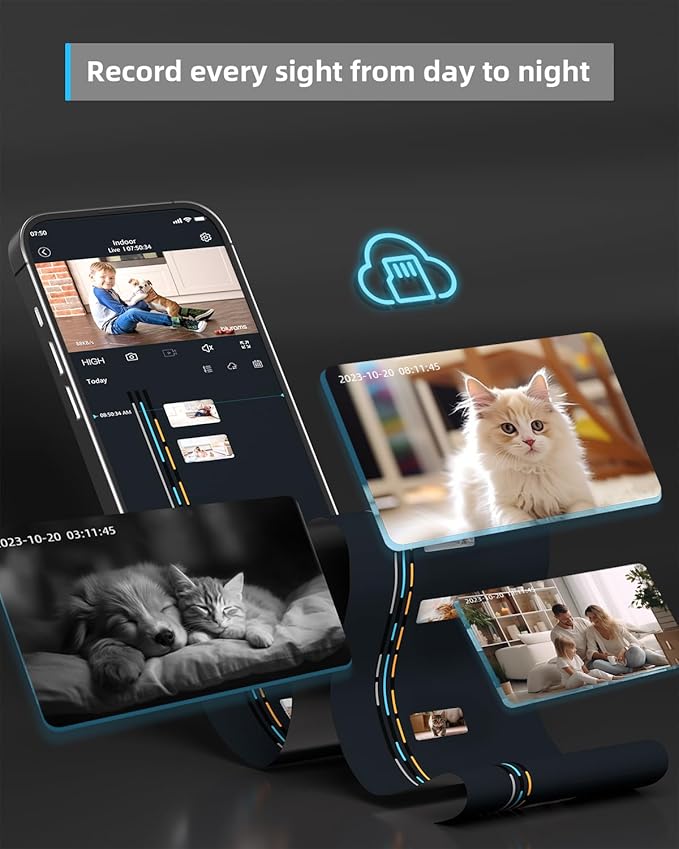 blurams Cameras for Home Security, 2K Indoor Camera 360° Pet Camera with Phone App, Motion Tracking, 2-Way Audio, IR Night Vision, Siren, Works with Alexa & Google Assistant