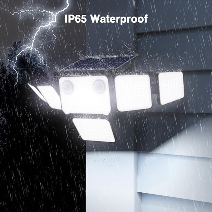 6000LM Solar Lights Outdoor Waterproof, 6 Heads Solar Flood Lights Outdoor with 2 Motion Sensor, 310 LED Motion Light with Remote Control for Yard Outside House Patio 2 Pack