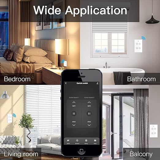 MOES Smart WiFi RF 2 Gang Double Curtain Blind Touch Switch for Roller Shutter Electric Motor Tuya Smart Life App, Voice Control with Google Home Alexa Voice Control, White