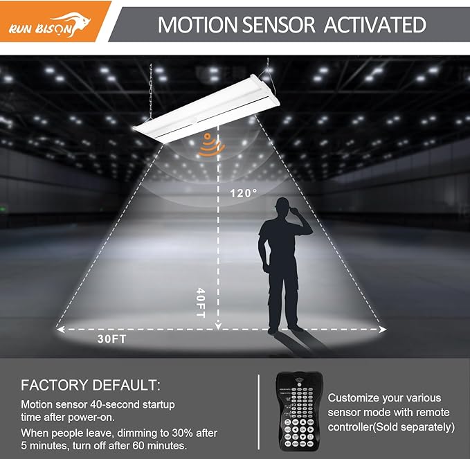4FT High Bay LED Light with Motion Sensor, 270W High Bay LED Lights, 40500LM 150LM/W, 120-277V, 0-10V Dimmable, 5000K Linear Shop Light for Warehouse Workshop Garage, UL Listed - 1PK