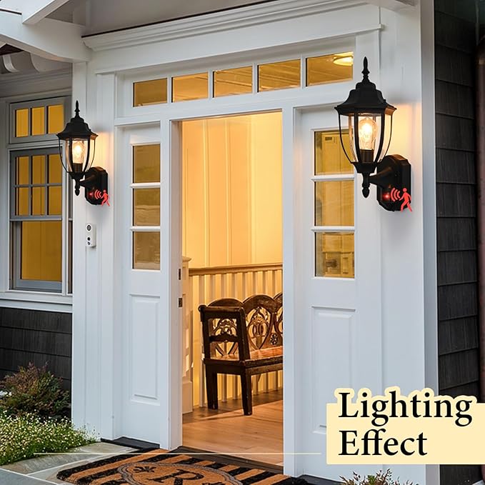 Porch Lights Outdoor Motion Sensor Wall Sconce Anti-Rust Aluminum, Exterior Outdoor Wall Lights Dusk to Dawn Porch Light Fixture Wall Mount for House Outside Patio 2Pack