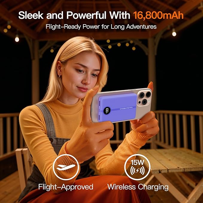 Magnetic Portable Charger, 16800mAh Wireless Power Bank, with 20W USB-C Fast Charging and LED Digital Display Magnetic Battery Pack, Compatible with iPhone 17/16/15/14/13/12 Full Series (2025)