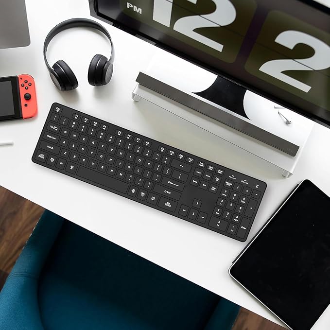 Slim Quiet Wireless Keyboard for Mac and Windows,Durable Flat Keyboard with Full Size Ultra Quiet Low-Profile Flat Keys, 2.4GHz Wireless for Mac,Windows 11/10/8/7/Vista,Microsoft & PC, Black