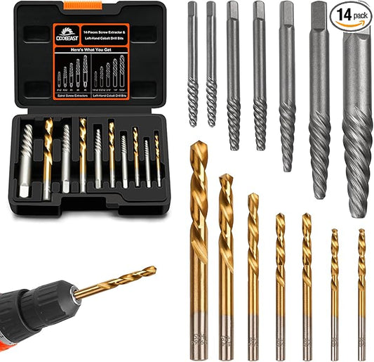 14pcs Screw Extractor Set and Left Hand Drill Bits for Removing Broken Bolt Extractor Kit, Easy Out Screw Extractor Set, Screw Remover Tool with Storage Case, Gifts for Men, Dad and Husband