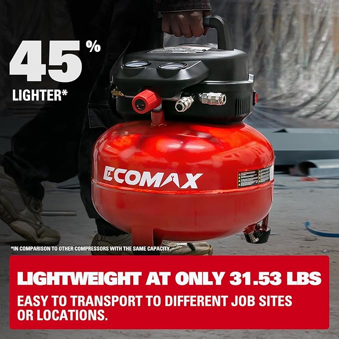 Air Compressor, 6-Gallon Pancake Air Compressor with 25 FT Air Hose, MAX 175PSI Pressure/1.5HP, Compressor for Air Tools, Car Tires, Garage, and Shop