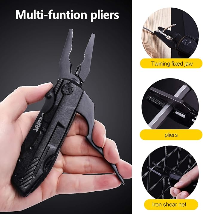 Multitool Pocket Knife for Men, Tactical Folding Multi Tool, Multipurpose Utility Plier Set, Camping, Survival, Hiking Gear, Screwdriver Kit, Mens Gifts Idea