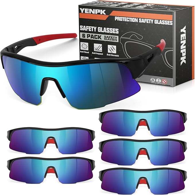 6 Pack Safety Glasses, ANSI Z87.1 Safety Glasses with UV Protection, Impact Resistant Tinted Safety Goggles