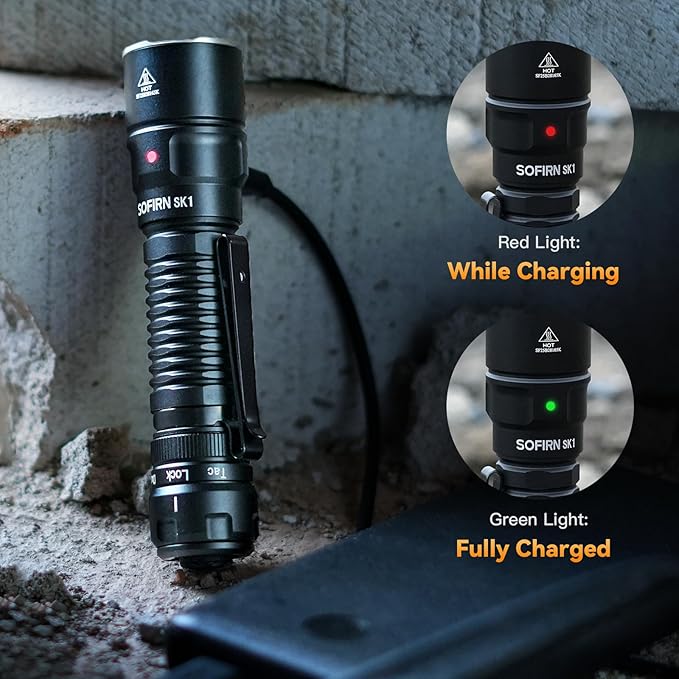 Sofirn SK1 Tactical Flashlight Rechargeable, 1571 FT Long Throw Flashlight with IP68 Waterproof, Rotary Switch Adjusts Tactical, Lockout and Duty Modes, EDC Handheld Flashlight for Emergencies Rescue