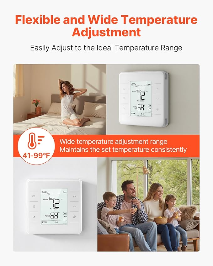 VEVOR 7-Day Programmable Thermostat, Home Thermostats for Heat Pump,Air Conditioner,Underfloor Heating, LED Screen with Backlight & 1Cool+1Heat,Energy-Efficient,Wide Temp Range,White