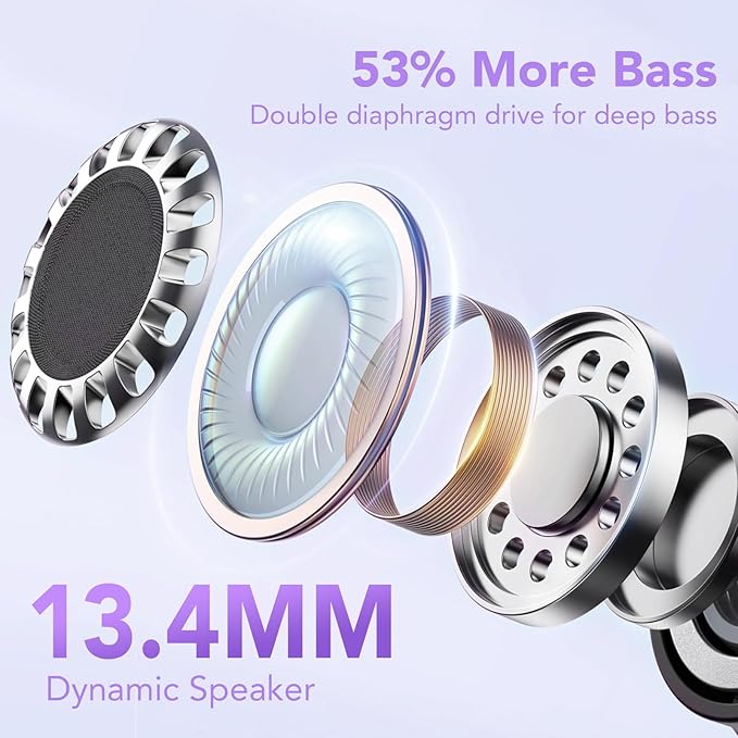 Wireless Earbuds, 2025 New Bluetooth 5.4 Headphones HiFi Stereo with 4 ENC Mic, 40H Mini Ear Buds In-Ear Noise Cancelling Earbuds with Screen, Ultra Light Bluetooth Earphones Purple for Android iOS