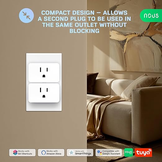 Wi-Fi Smart Plug 15A, Dual-Band 2.4GHz & 5GHz, Energy Monitoring, Compatible with Alexa, Google Home, Tuya Smart App, Remote Control, Timer, Compact Design, Smart Outlet, 2 Pack