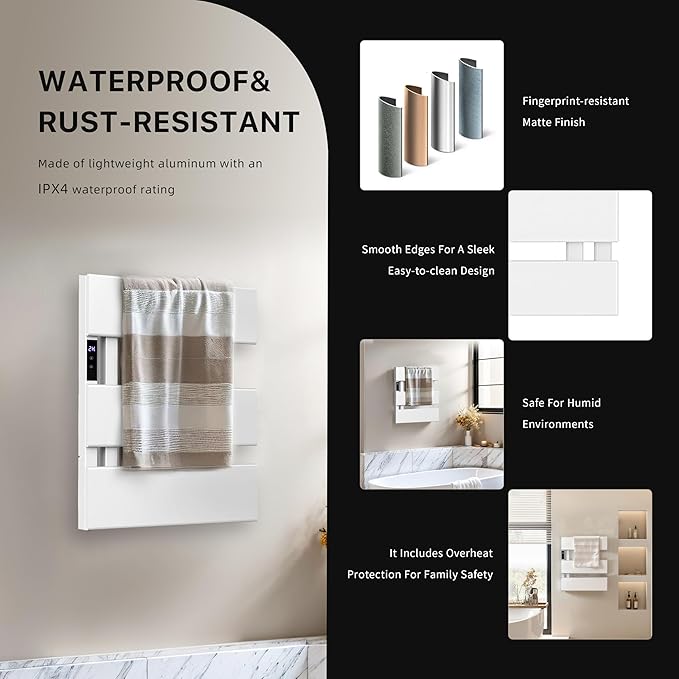 Electric Heated Towel Warmer Rack - Wall-Mounted with Timer & Temperature Control, Plug-in/Hardwired, Fast Heating, Smart Touch Panel