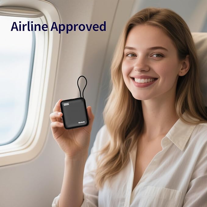 Hichain Small Portable Charger with Built in Cables LED Display, Mini Power Bank 10000mAh 22.5W USB-C Fast Charging Battery Pack, Travel Essential Power Bank for iPhone, iPad, Samsung, Android (Black)