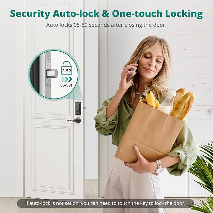 DS10 Keyless Entry Door Lock with 2 Lever Handle, Fingerprint, Keypad Code, 2 Keys, Smart Locks for Front Door, Bedroom, One-time Code, Auto-Lock, Easy Installation