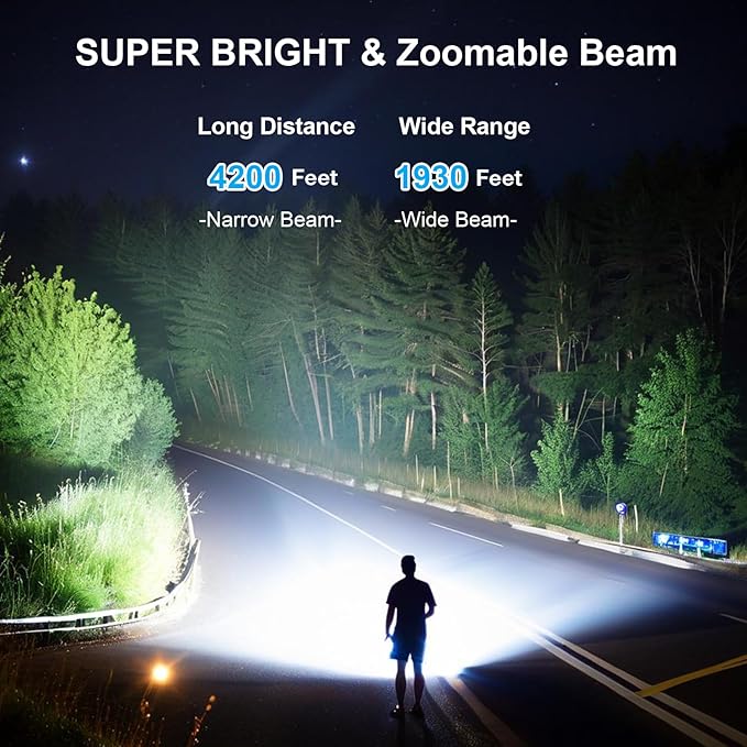 Flashlight High Lumens Rechargeable, 990,000 High Lumens Handheld Tactical LED Flashlights Battery Powered, Zoomable Super Bright Flash Light with 3 Modes, USB C, Waterproof for Emergency