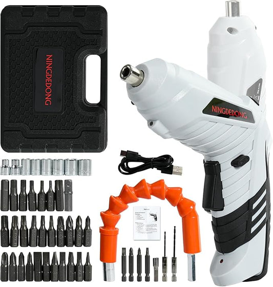 Electric Cordless Screwdriver Set, power-screw-guns，Rechargeable Cordless Power Tool with Carrying Case and Bits (white)