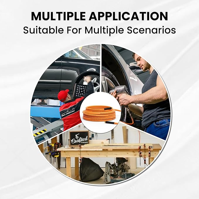 Giraffe Tools Air Hose, 3/8 inch x 6 ft Air Compressor Hose, 1/4 in. MNPT Fittings, Hybrid 300 PSI, Kink Resistant, Lightweight Lead-in Air Hose, All-Weather Flexibility, Orange