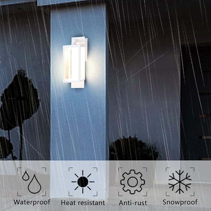 Lustrlach 2 Pack White Dusk to Dawn Outdoor Wall Lights for House LED Photocell Exterior Light Fixture with Glass IP54 Waterproof Modern Patio Light for Garage Indoor Entryway Garden,3000K,14IN