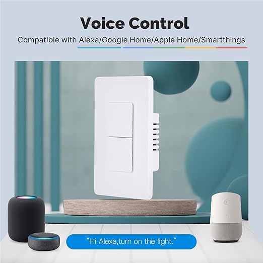Matter WiFi Smart Light Switches, Netural Wire Required, 2.4GHz Single Pole Switch, Compatible with Alexa Assistant, Remote Control, Voice Control, No Hub Required (2 Way)