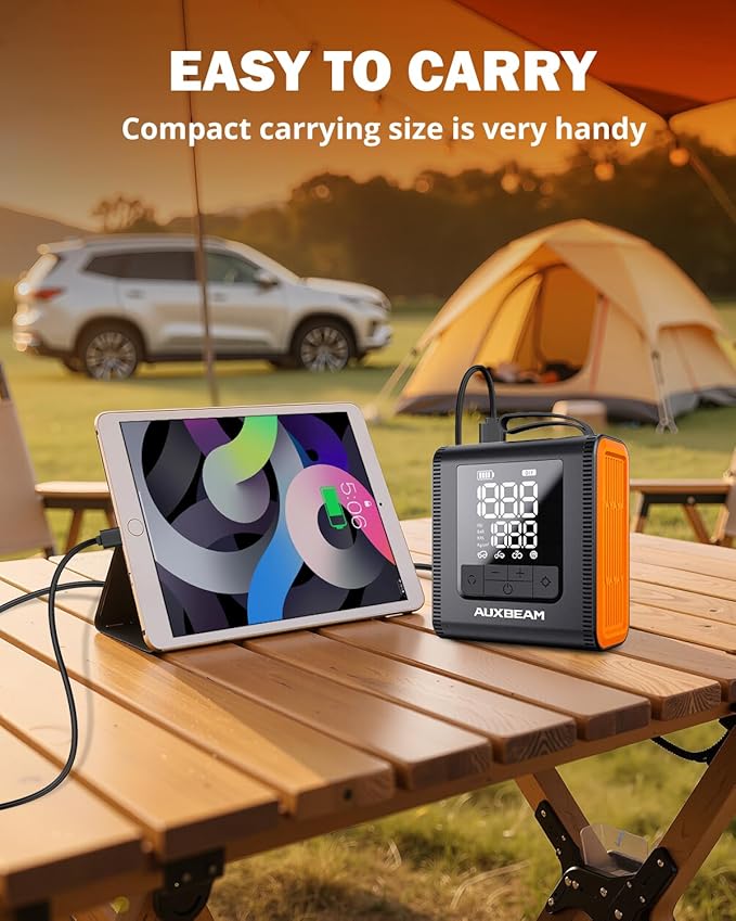 AUXBEAM H4Pro Tire Inflator Portable Air Compressor,150PSI 2 in 1 Rechargeable 5200mAh Car Tire Inflator Portable 4 Preset Inflation Modes 12V Air Pump With LCD Screen for Car, Motorcycle, Bike, Ball