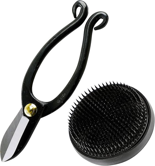 Wazakura Made in Japan Ikebana Tool Kit - Ikenobo Scissors + Black Kenzan Flower Holder, Japanese Floral Arrangement Set, Florist Shears and Pin Frog Gift Box Set - Black 3-1/4" (80mm)