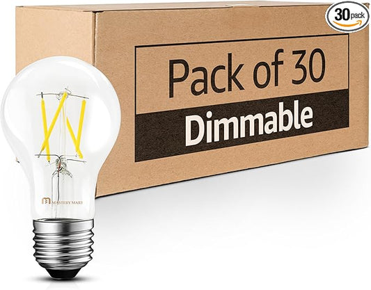 MASTERY MART 30 Pack E26 LED Bulb 40 Watt Equivalent Light Bulbs, Efficient 5W, Dimmable, 450 Lumens, 4000K Cool White Classic Clear Glass A19 LED Filament Bulb