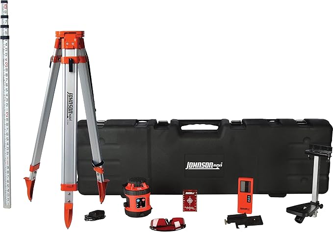 Johnson Level & Tool 99-026K Self-Leveling Horizontal Rotary Laser System w/ Hard Case Kit, 50 x 14.5", Red, 1 Kit,Orange