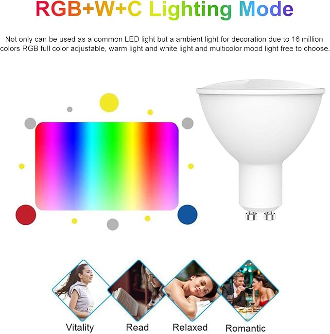 ZJchao Smart Bulb 5W GU10 WiFi Light with RGB W C, Voice and APP Remote Control, Timing Function, Group Control for Alexa Home Tmall Elf (1)