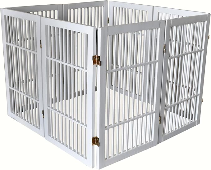 Pet Dog Gate Strong and Durable Freestanding Folding Acacia Hardwood Portable Wooden Fence Indoors or Outdoors by Urnporium (White Pet Gate, 8 Panel 30" Tall)