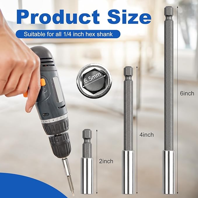 Rocaris 9 Pack Strong Magnetic Drill Bit Extension Holder, 1/4" Hex Shank, S2 Steel Magnetic Screwdriver Extension for Impact Driver, 2 inch, 4 inch, 6 inch