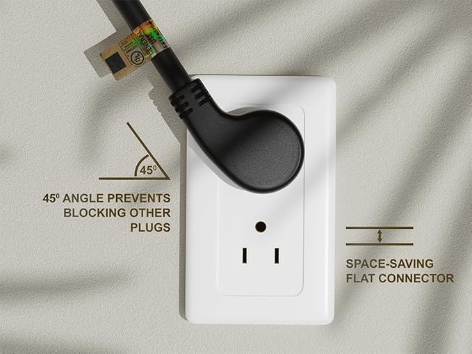 Ultra Low Profile Power Extension Cord (NEMA 5-15P to NEMA 5-15R) UL Listed (3 Foot (1 Pack), Black)