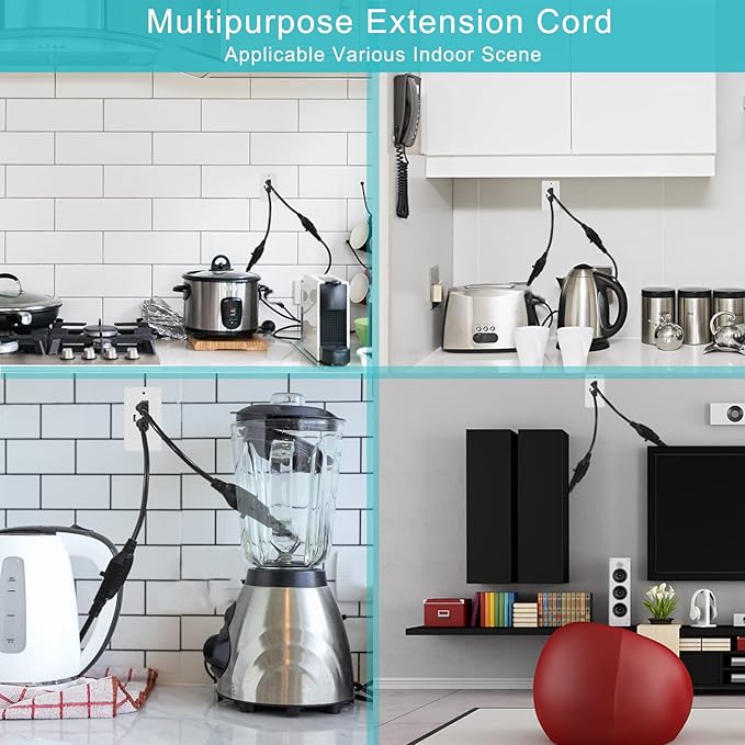 1FT Short Power Extension Cord 1FT - Short 3 Prong Extension Cord Outlet Saver Indoor SJT 16 AWG Heavy Duty 1 Foot AC Power Extensions Cable with NEMA 5-15P to NEMA 5-15R Connector (5PACK)