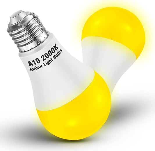 E26 Amber Light Bulbs 2000K, Warm Light Bulb 60W Equivalent, 800lm, A19 9W Soft Yellow Light Bulbs for Porch, Patio, Bedroom, Nursery, Healthy Sleep, Night Light, Non-Dimmable, 2 Pack