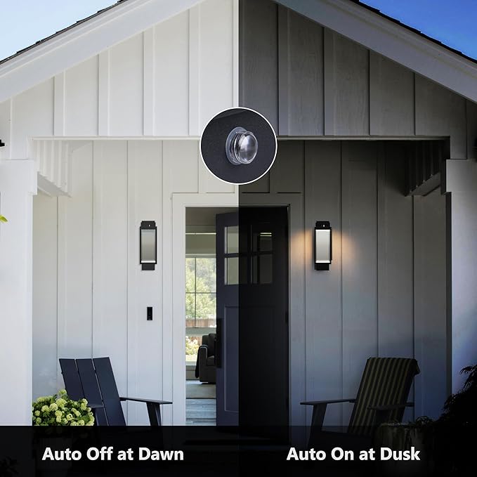 Dusk to Dawn Outdoor Wall Light Fixture Black LED Porch Light Wall Mount Sconce Exterior Light Fixture for Garage House Garden Patio,13W 800LM